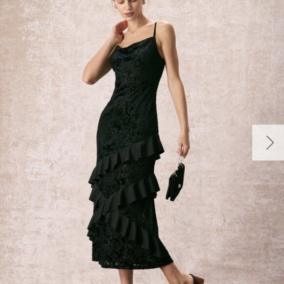 RIHOAS The Black V-Neck Ruffle Tiered Maxi Dress - Picture 2 of 6